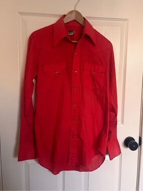 Vintage Men's Red Button-Down Western Shirt